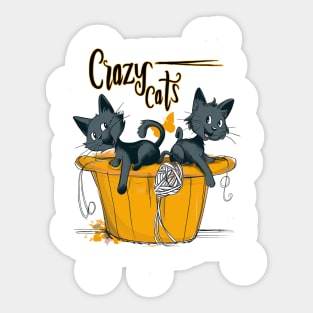 Cats playing with balls of yarn Funny T-shirt 2-05 Sticker